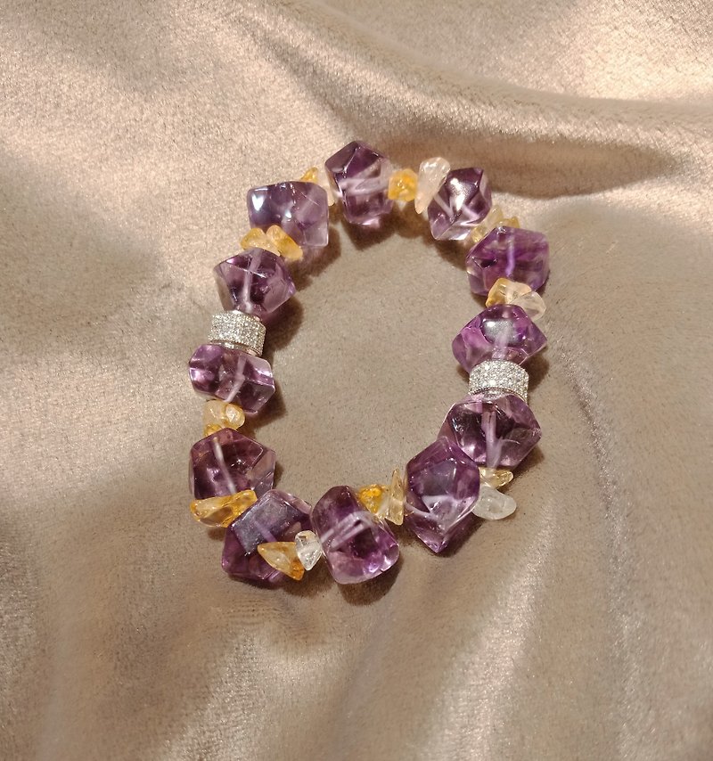 紫水晶與黃水晶彈性手環 - 對戒 - 寶石 紫色
