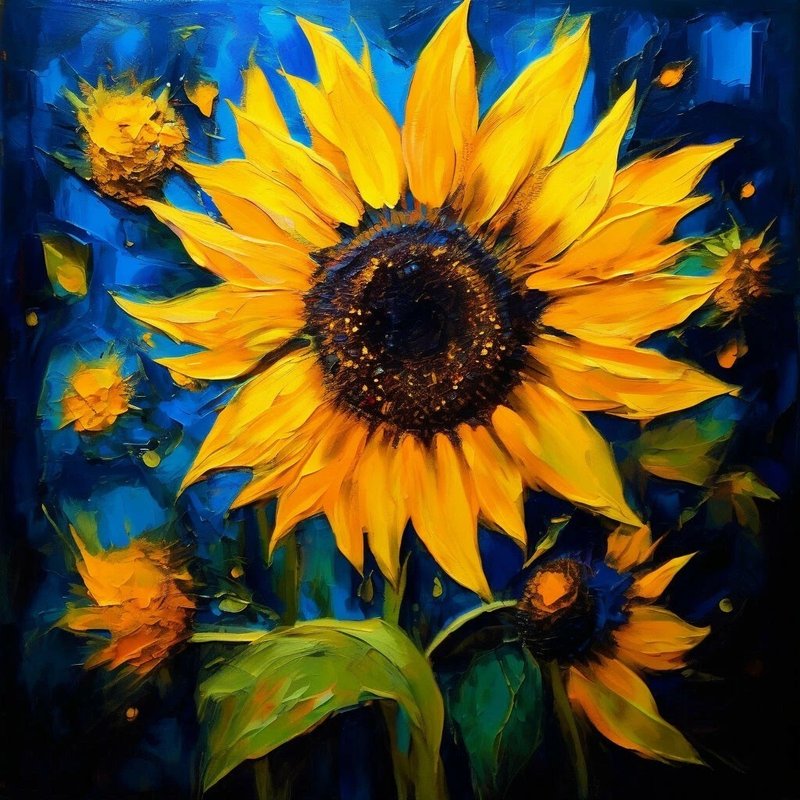 Sunflowers Abstract painting, Night sunflower wall art - โปสเตอร์ - ผ้าฝ้าย/ผ้าลินิน หลากหลายสี