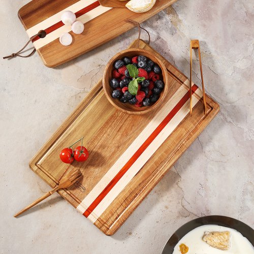 Folksy Finds 泰國優質相思木條紋砧板–長方形