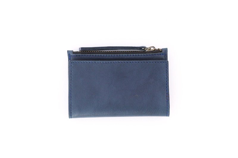 ダークブルーラムスキンスエード裏地単一のボタンキーカード財布 - 小銭入れ - 革 ブルー