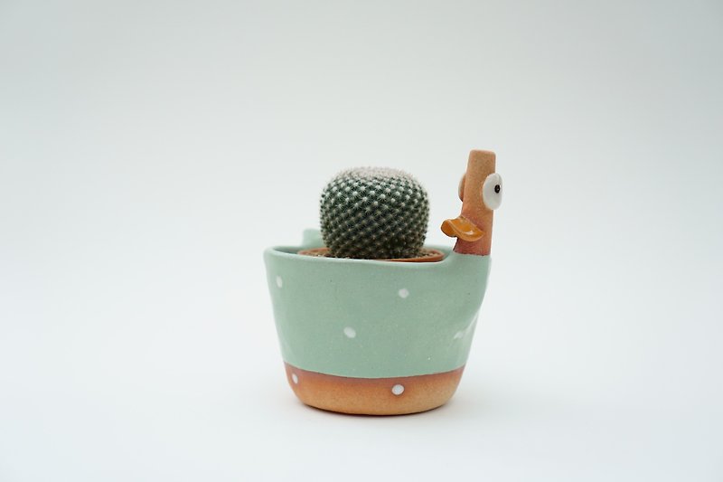 Duck ceramic plant pot , cactus ,bonsai , handmade ceramic - 花瓶/花器 - 陶 藍色