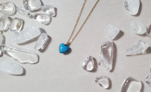 Bon Compote Jewelry 天然心形藍松石14K鍍金925純銀項鍊