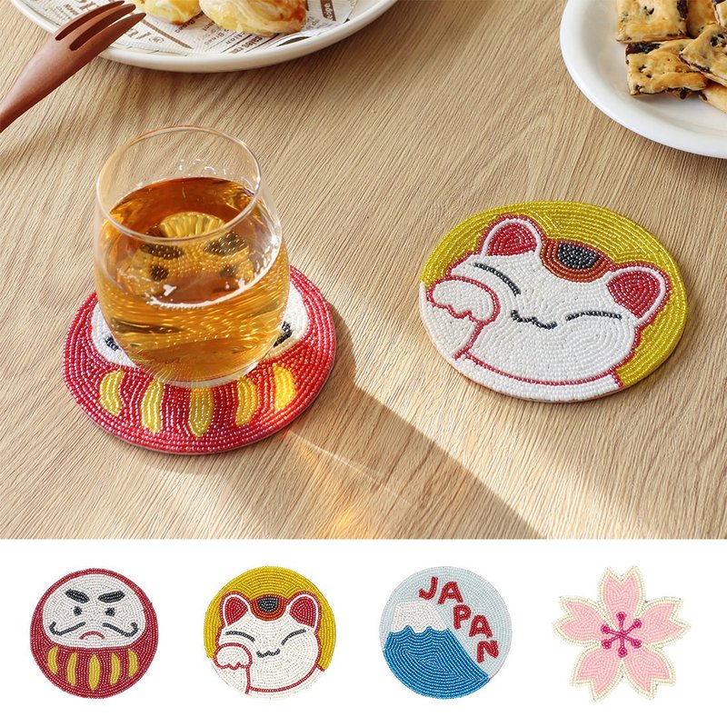 [Pre-order] Glass Bead Japanese Happiness Charm Coaster - ที่รองแก้ว - แก้ว หลากหลายสี