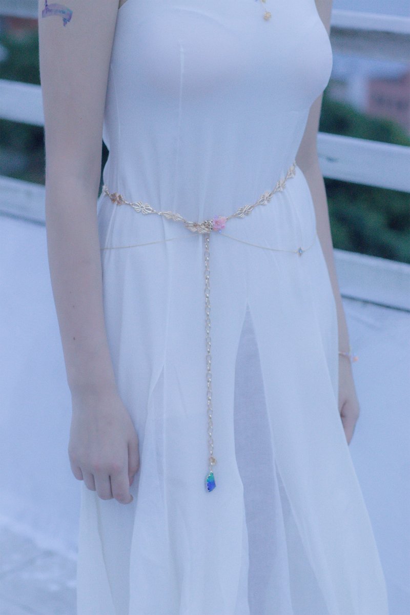 Solictude Eustoma & Coral Gold-plated Floral Waist chain - เข็มขัด - ดินเหนียว สีน้ำเงิน