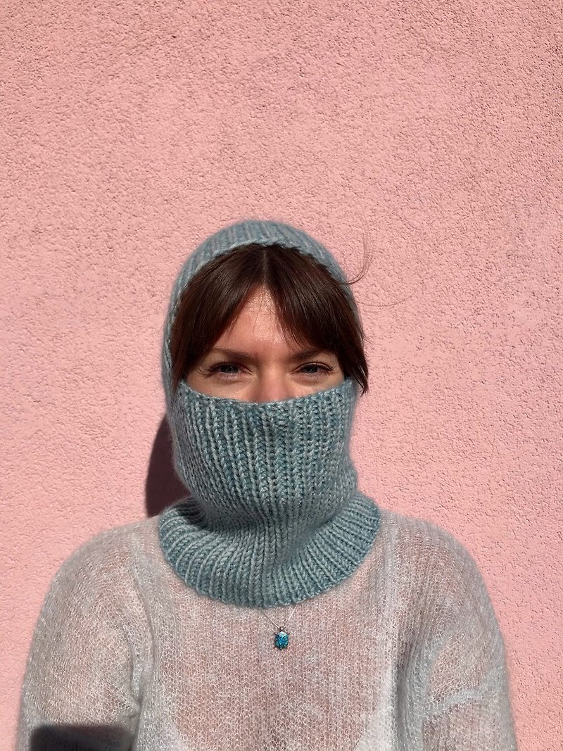 Merino wool knitted balaclava - หมวก - ขนแกะ สีน้ำเงิน