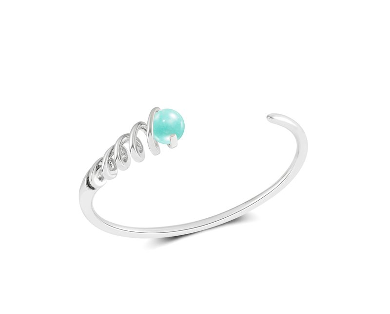 Amazonite open bangle bracelet-March birthstone adjustable 925 silver bangle - สร้อยข้อมือ - เงินแท้ สีน้ำเงิน