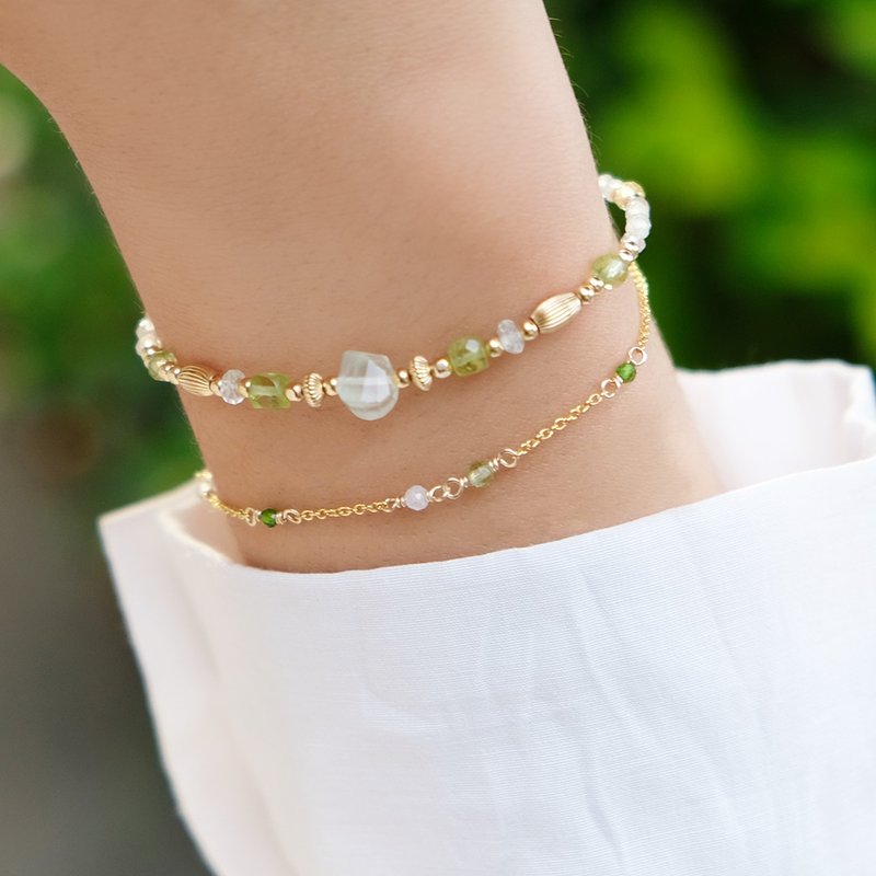 Vineyard Love-14K gold-filled Stone Stone bracelet - สร้อยข้อมือ - เครื่องเพชรพลอย สีเขียว