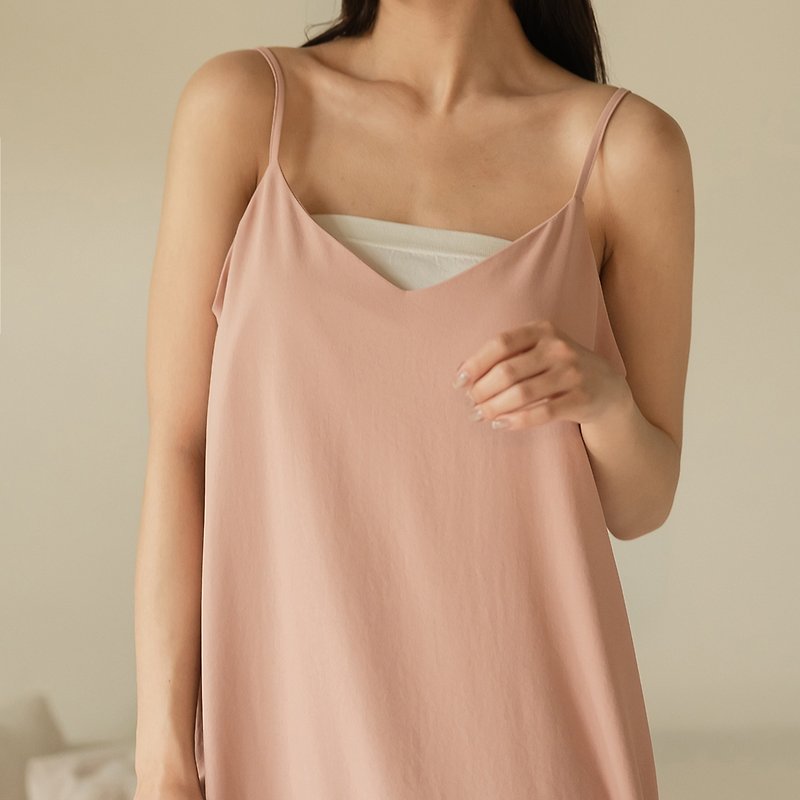金魚尾下襬-細帶連身裙-粉色 - 洋裝/連身裙 - 聚酯纖維 粉紅色