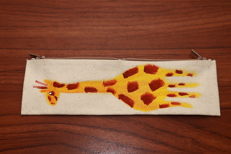 (DUO & Lele joint limited edition products) Giraffe double open pencil case (limited edition) - กล่องดินสอ/ถุงดินสอ - ผ้าฝ้าย/ผ้าลินิน ขาว