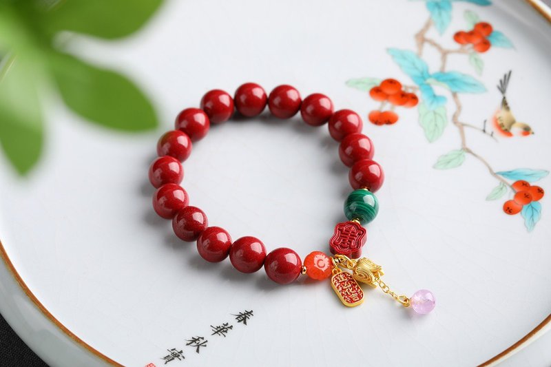天然原礦硃砂紫金砂手鏈精品 精品原創 硃砂含量高達95%以上 - 手鍊/手環 - 寶石 
