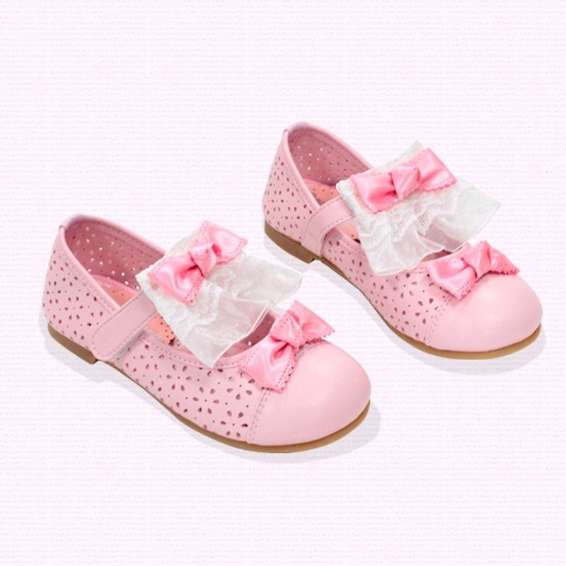 Girl doll shoes with double bow - pink - Kids' Shoes - Genuine Leather Pink