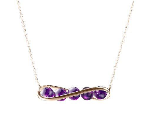 Majade Jewelry Design 紫水晶鎖骨鍊 14k黃金項鍊 流線型清新韓風項鍊 小項鍊K金輕珠寶