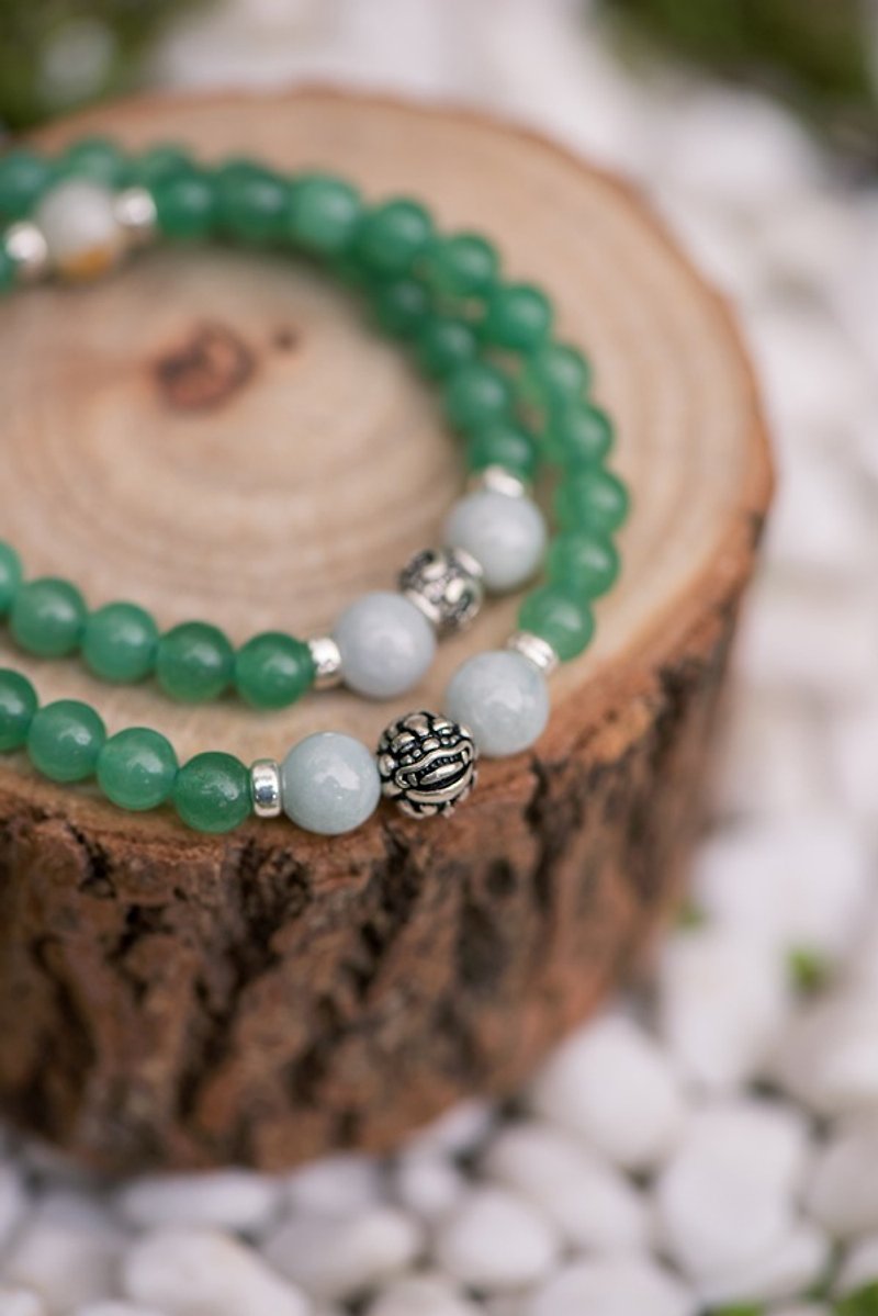 Happiness and wealth. 6mm Aventurine Stone jade and brave double-layered bracelet. Please read the product summary carefully. - Bracelets - Semi-Precious Stones Green