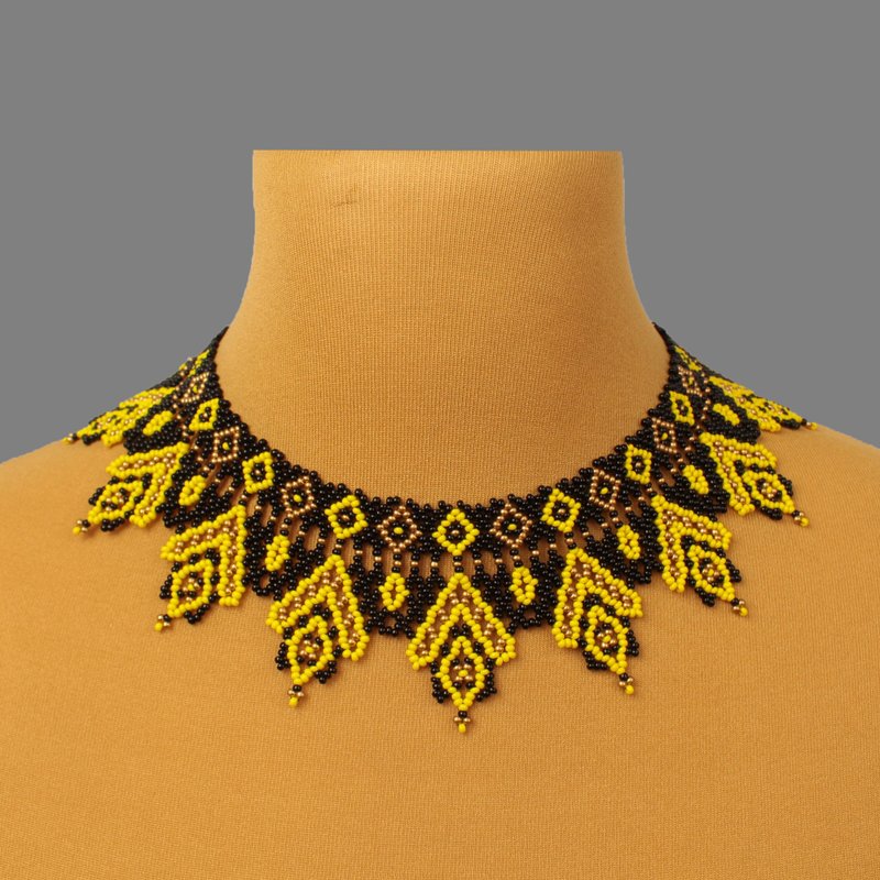 Black and yellow bead necklace for mom - 項鍊 - 玻璃 黃色