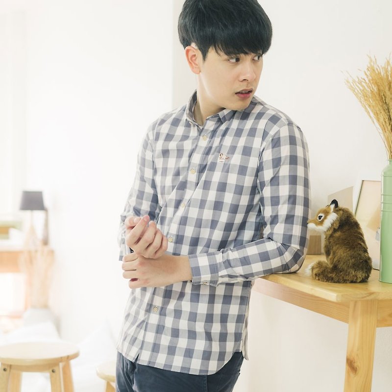 Men shirt: Straight-Small collar - 男襯衫/休閒襯衫 - 棉．麻 灰色