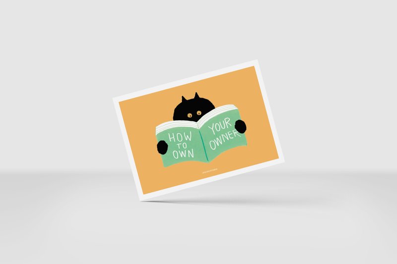 Book cat card (A5/A6) - 卡片/明信片 - 紙 黃色