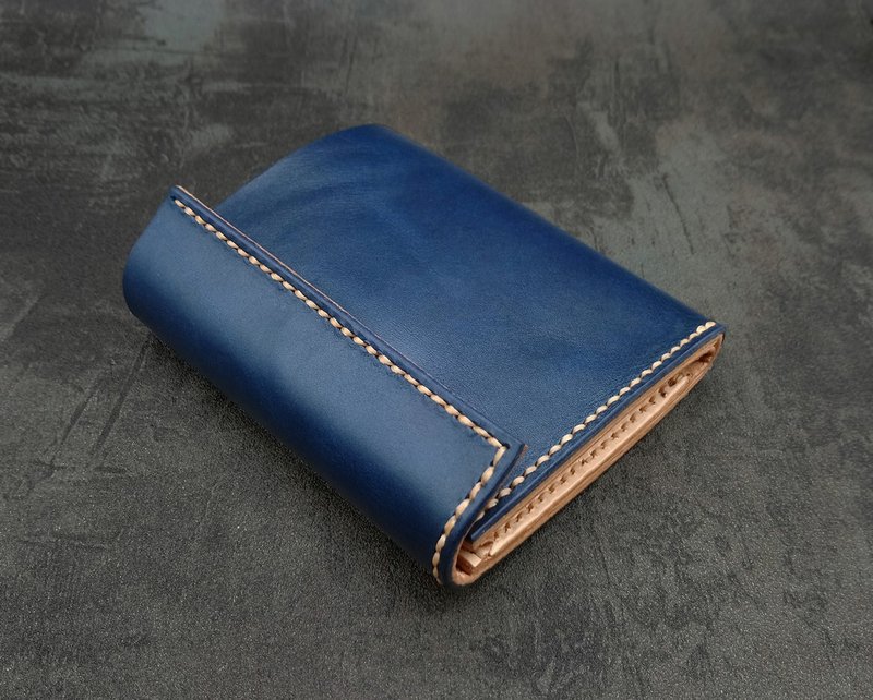 X-book type tri-fold short clip/wallet - Wallets - Genuine Leather Blue