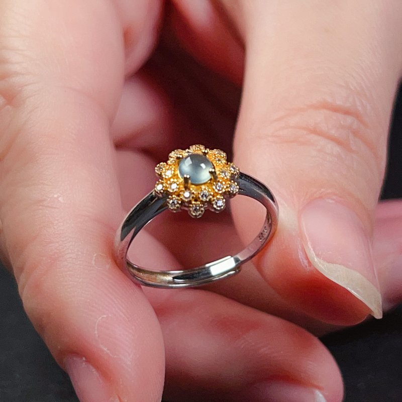 放光起剛玻璃種翡翠蛋面戒指 925純銀 | 天然翡翠A貨 | 送禮 - 戒指 - 玉石 綠色