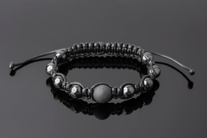 Woven Shungite Bracelet Round Beads | Macrame Woven - 手鍊/手環 - 石頭 黑色