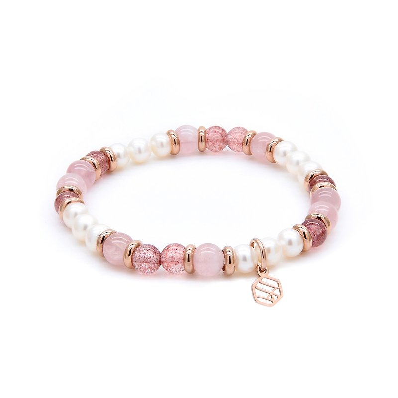 Pearl Rose Quartz Strawberry Quartz Beaded Bracelet - Bracelets - Crystal 