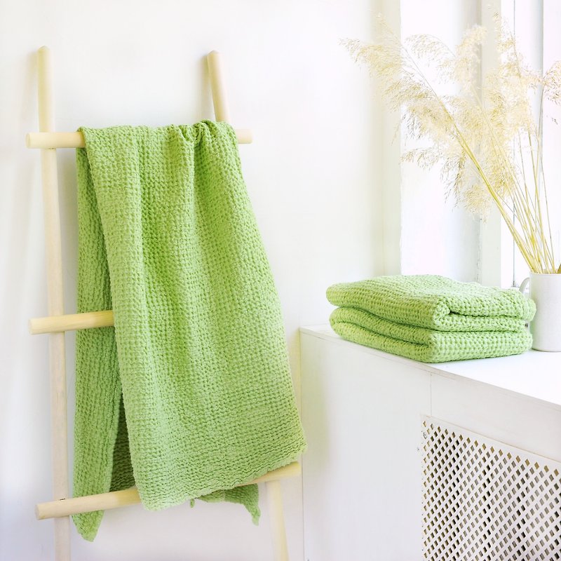 Bath towel green, Best waffle weave towel, Towel quick dry, Linen bath towels - 毛巾浴巾 - 亞麻 綠色