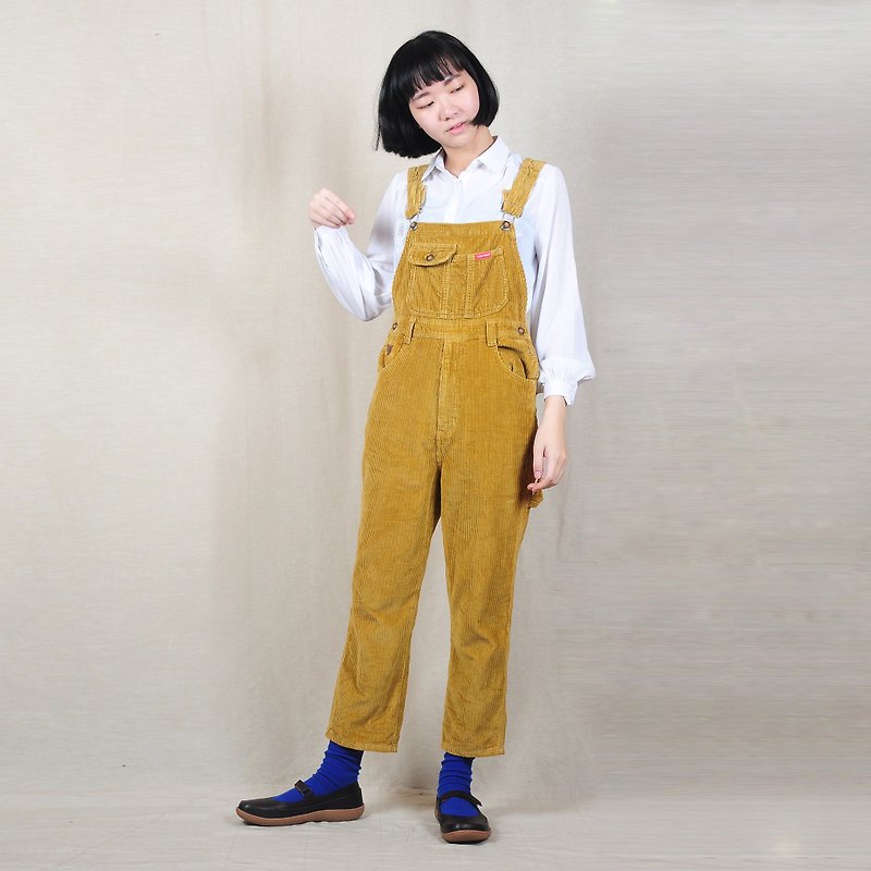 [Vintage] egg plant cream from vintage corduroy pants suspenders with disabilities - Overalls & Jumpsuits - Cotton & Hemp Brown