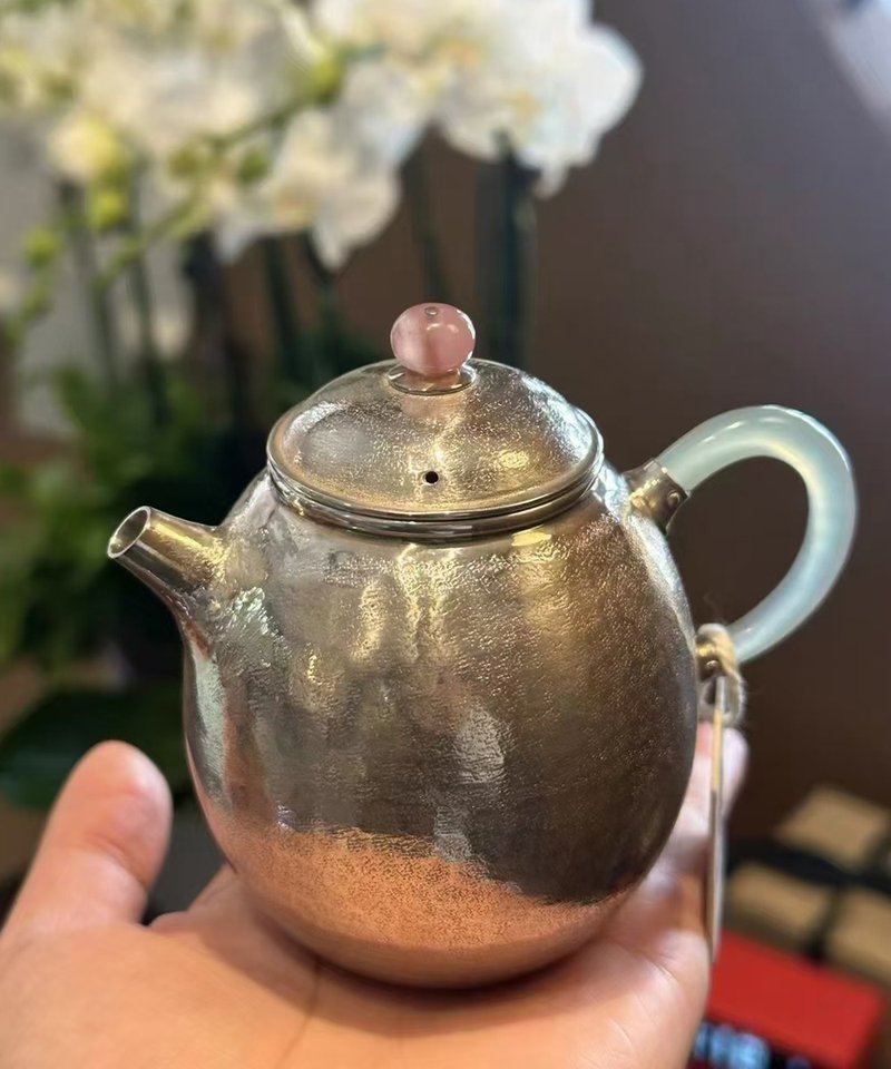 尚幀品 玉把明式龍蛋純銀壺  純銀9999純手作 純銀泡茶壺 180cc - 茶壺/茶杯/茶具 - 純銀 