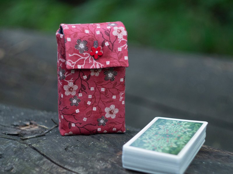 Red Flowers Cotton Tarot Cards Case Oracle Deck Pouch Tarot Deck Holder - Other - Cotton & Hemp Red