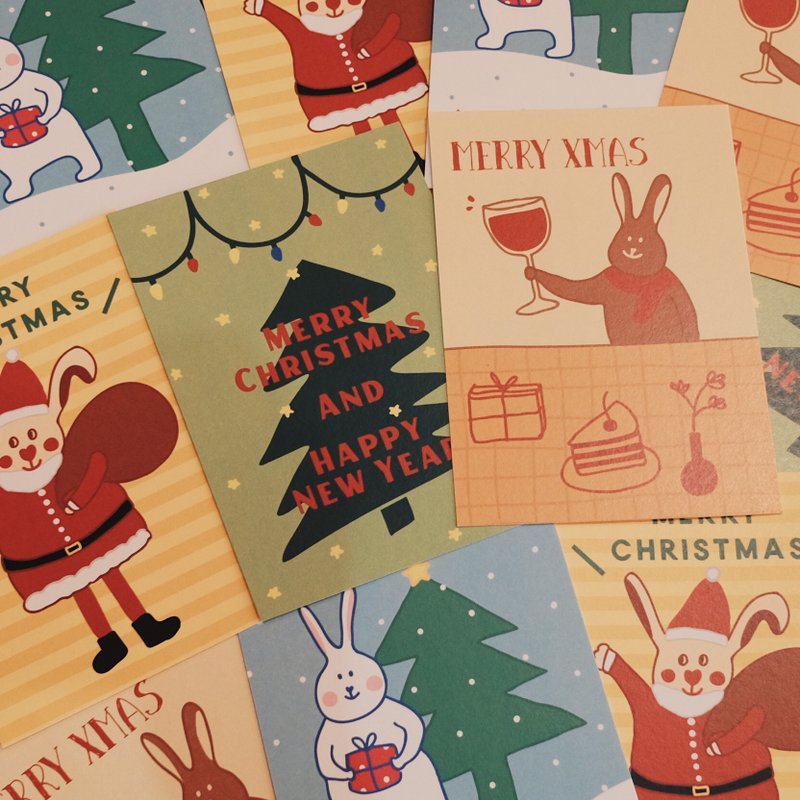 【安心出貨】聖誕快樂明信片組 附信封貼紙 (4入) - 卡片/明信片 - 紙 多色