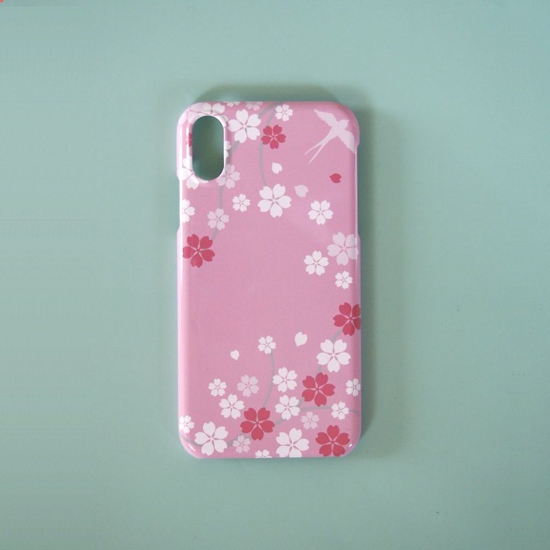 Plastic iPhone case - Japanese Cherry Blossoms and Swallow - - Phone Cases - Plastic Pink