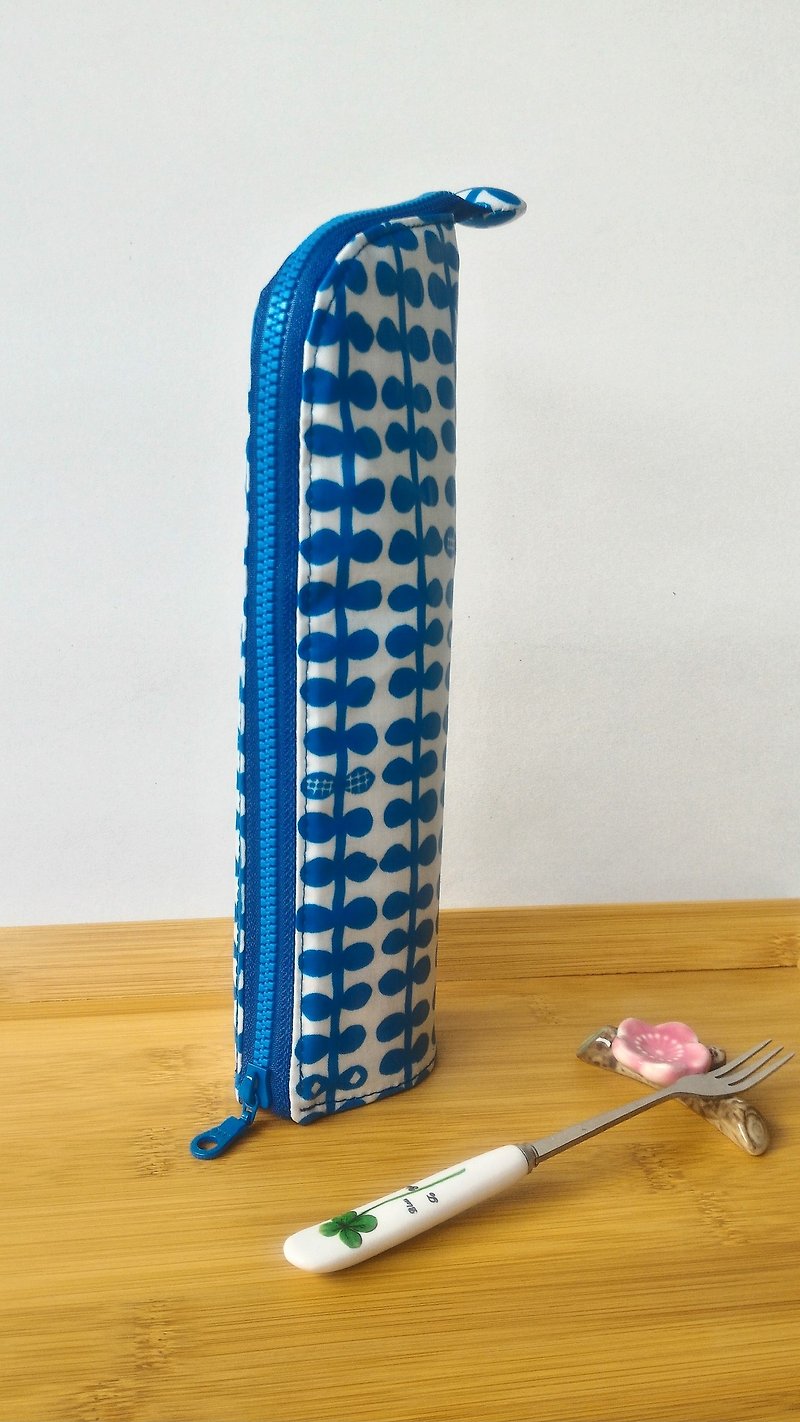 好長的葉子防水餐具袋(日本防水布)生日 交換禮物 - 筷子/筷架 - 防水材質 藍色
