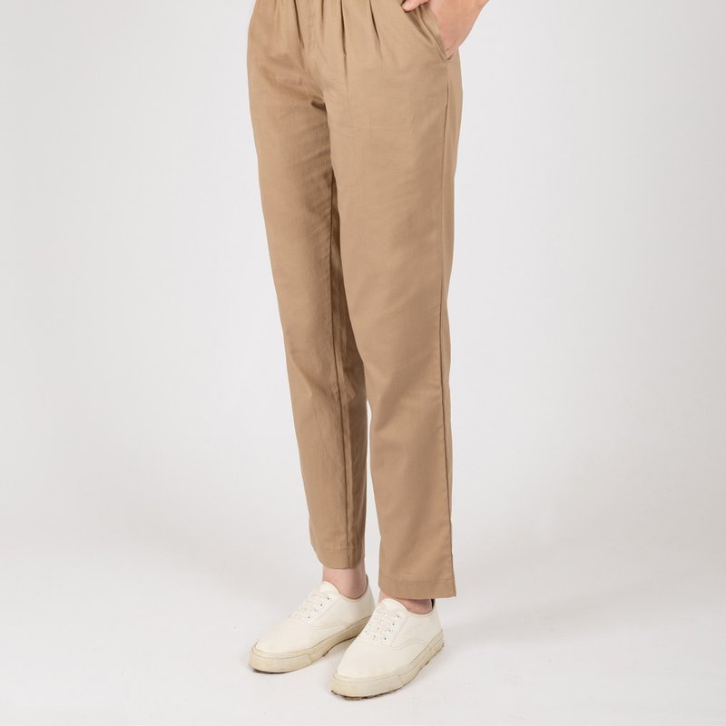 Women's pleated trousers- Khaki - กางเกงขายาว - ผ้าฝ้าย/ผ้าลินิน สีกากี