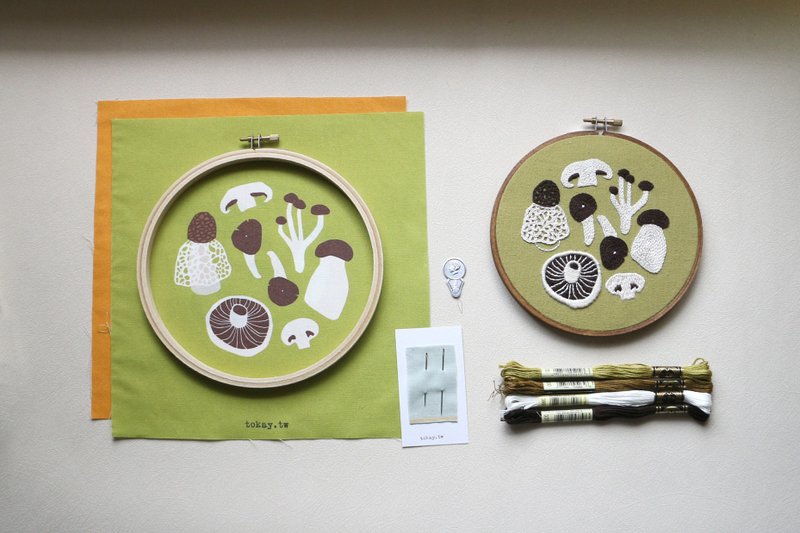 DIY手作刺繡材料包 / 菇菇家族 - 編織/刺繡/羊毛氈/縫紉 - 繡線 綠色