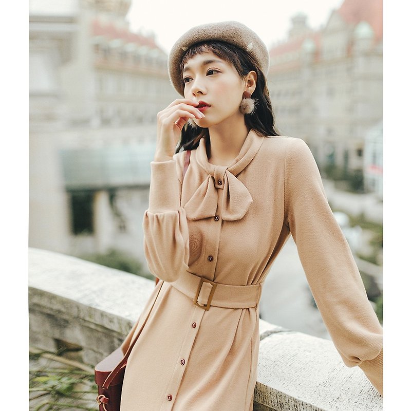 Early spring women's wear solid color hand-knitted dress dress YFD81224 - One Piece Dresses - Polyester Khaki