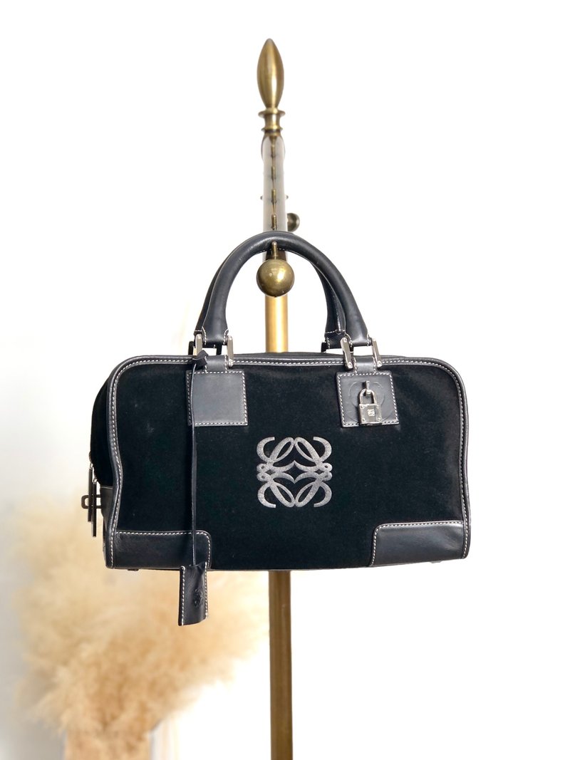 【 日本直送 名牌中古包 】LOEWE 羅威 手提包 黑色 Amazona 28 麂皮 迷你波士頓包 vintage 古董 cbreh6 - 手提包/手提袋 - 真皮 黑色