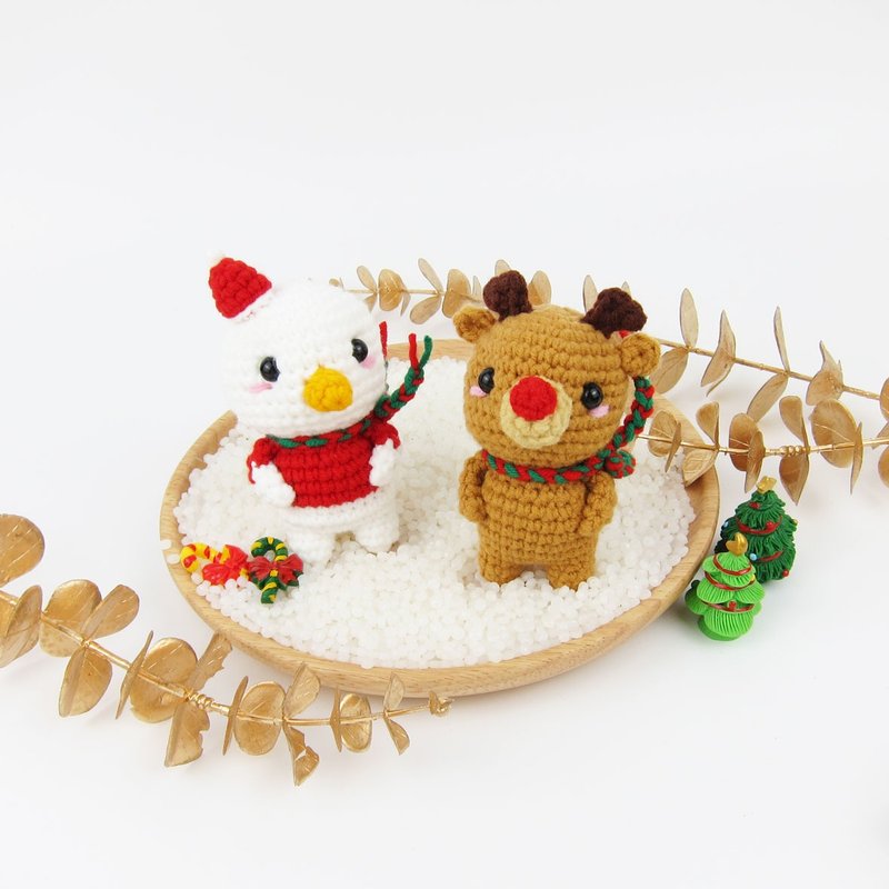 【Christmas】Red Nosed Elk Snowman Keychain - ที่ห้อยกุญแจ - ไฟเบอร์อื่นๆ หลากหลายสี