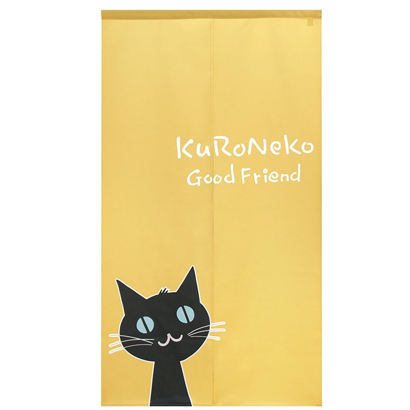 Japanese made コスモ long noren curtain cute cat lemon yellow - Doorway Curtains & Door Signs - Other Man-Made Fibers 