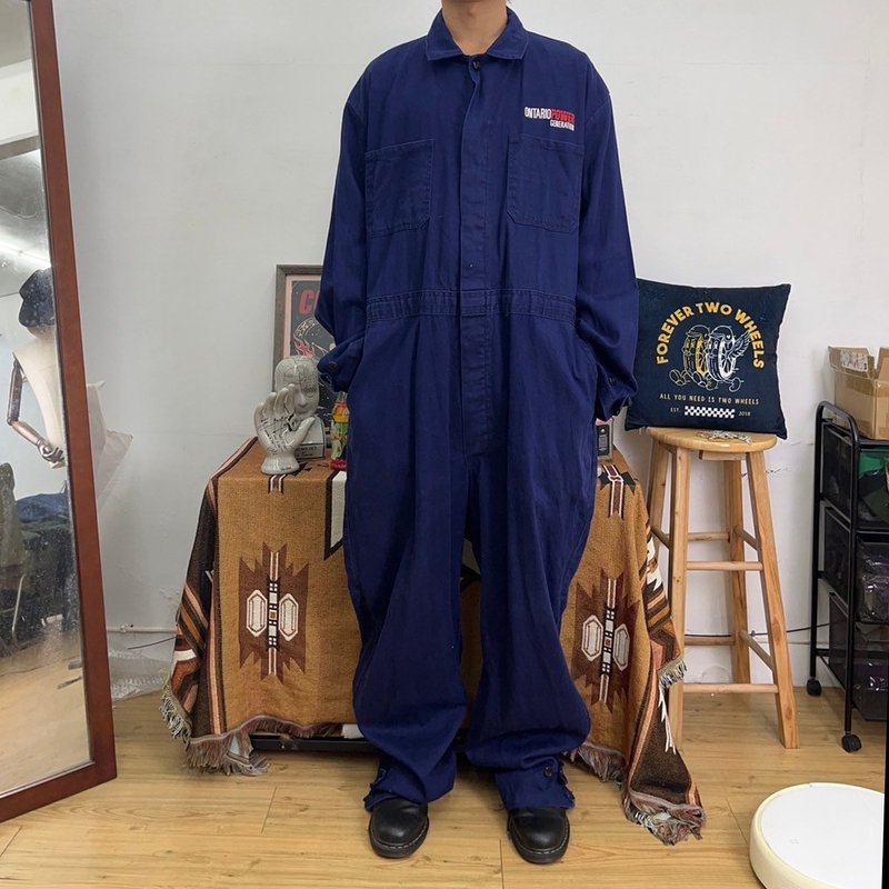 EXTREME Canada-made long-sleeved jumpsuit work pants second-hand vintage dark blue large size - Men's Pants - Cotton & Hemp Blue