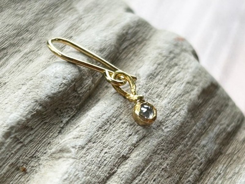 K24 Rose Cut Natural Diamond Pure Gold Hook Earrings◇K24 Pure Gold+Diamond Earring (One Ear) - ต่างหู - โลหะ 