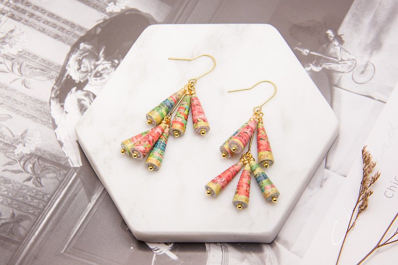 Famous Painting Series - Flower Double Awl Earrings - Earrings & Clip-ons - Other Metals Multicolor
