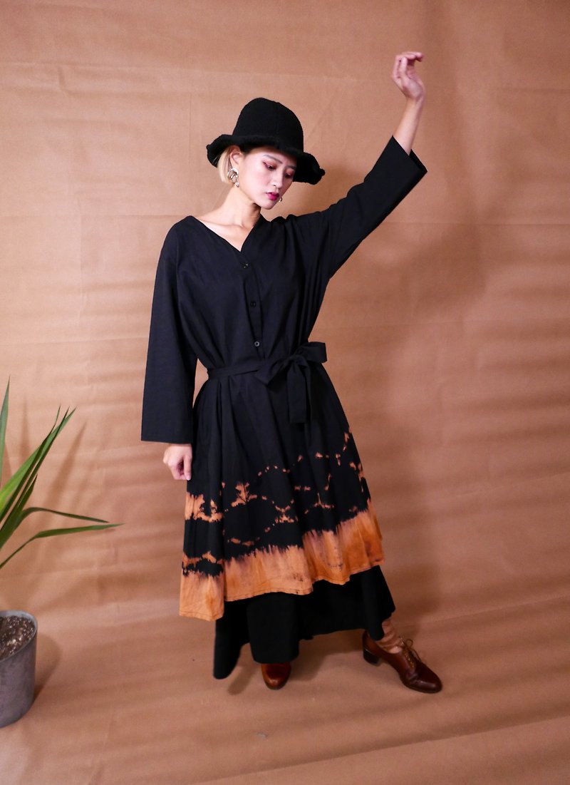 Black diamond | Tie dye long sleeve dress - One Piece Dresses - Cotton & Hemp Black
