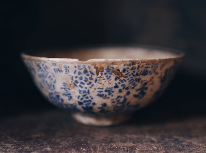 古董手繪圖騰青花疊燒碗 - 碗 - 陶 卡其色
