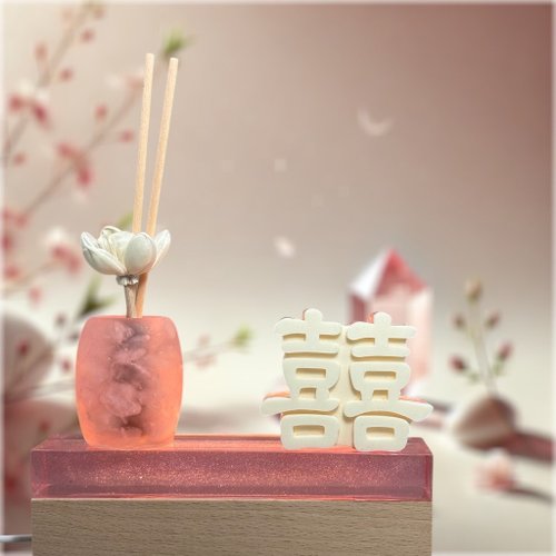 創藝 禪香光影 手作館 淨念開運水晶平安燈座 粉水晶 雙囍臨門 藝術光明燈 贈5ML精油