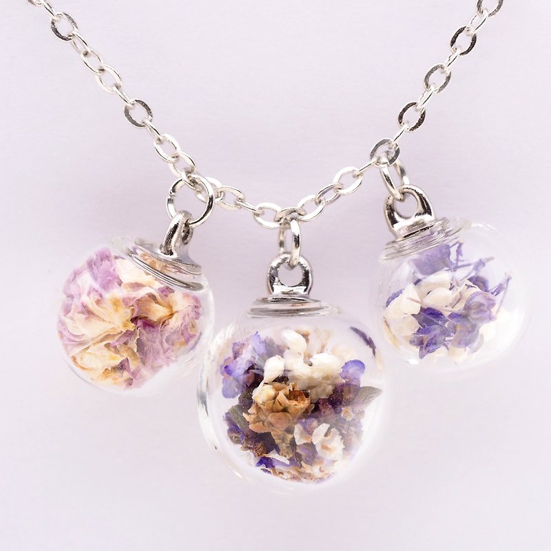 「OMYWAY」Handmade three Dried Flower Necklace - Glass Globe Necklace - Chokers - Glass 