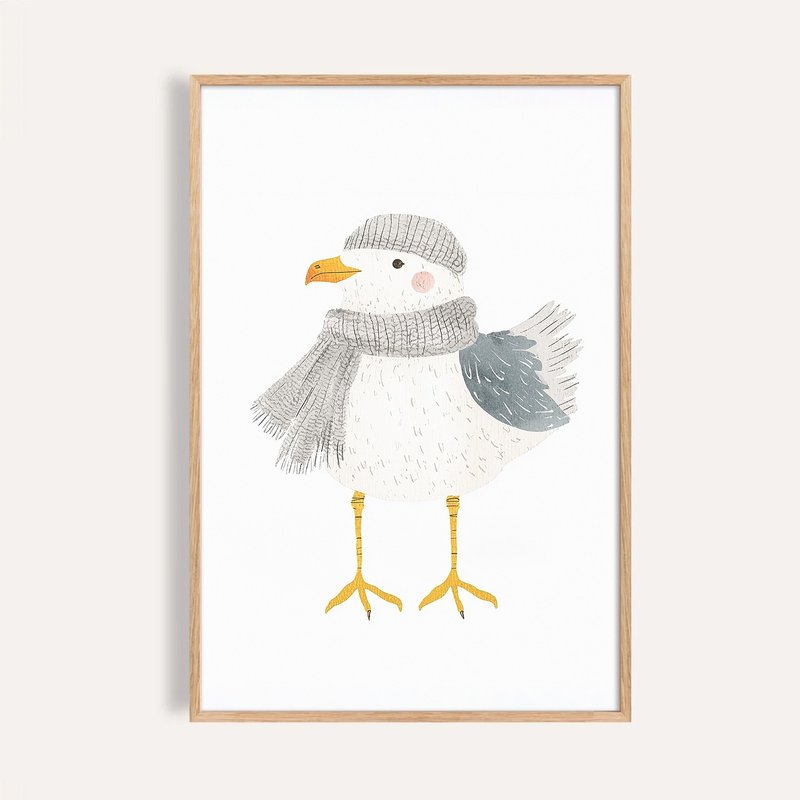 圍巾海鷗的冬日散步 Seagull in Knit Scarf / 童話系列動物插畫 - 海報/掛畫/掛布 - 紙 
