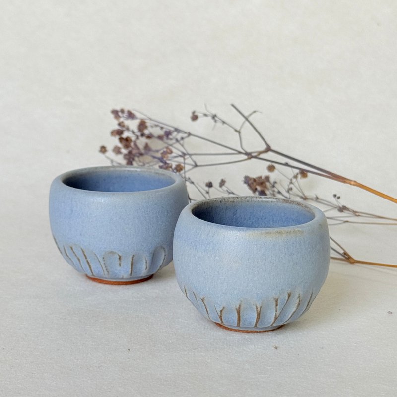 柔光莫蘭迪。手工小茶杯 茶杯 お湯吞 茶具 陶藝茶器 母親節禮物 - 茶壺/茶杯/茶具 - 陶 藍色