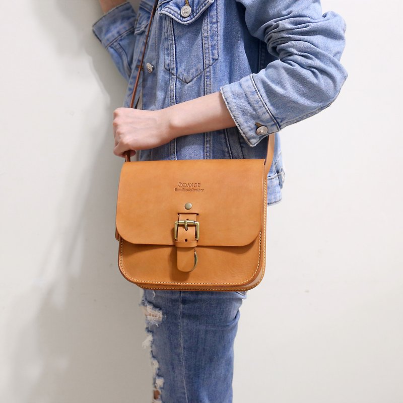 Small orange peel vegetable tanned cowhide saddle bag/side backpack/mother bag/small square bag - Messenger Bags & Sling Bags - Genuine Leather 