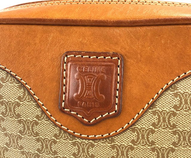 極 美品 袋付 セリーヌ マカダム ブラゾン レザー ショルダーバッグ ベージュ CELINE セリーヌ マカダム ブラゾン型押し フロントベルト PVC