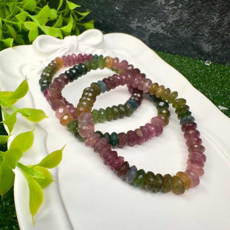 Old Mine Rainbow Color Standard Translucent Tourmaline Abacus Beads Diamond Cut Bracelet - สร้อยข้อมือ - เครื่องเพชรพลอย หลากหลายสี