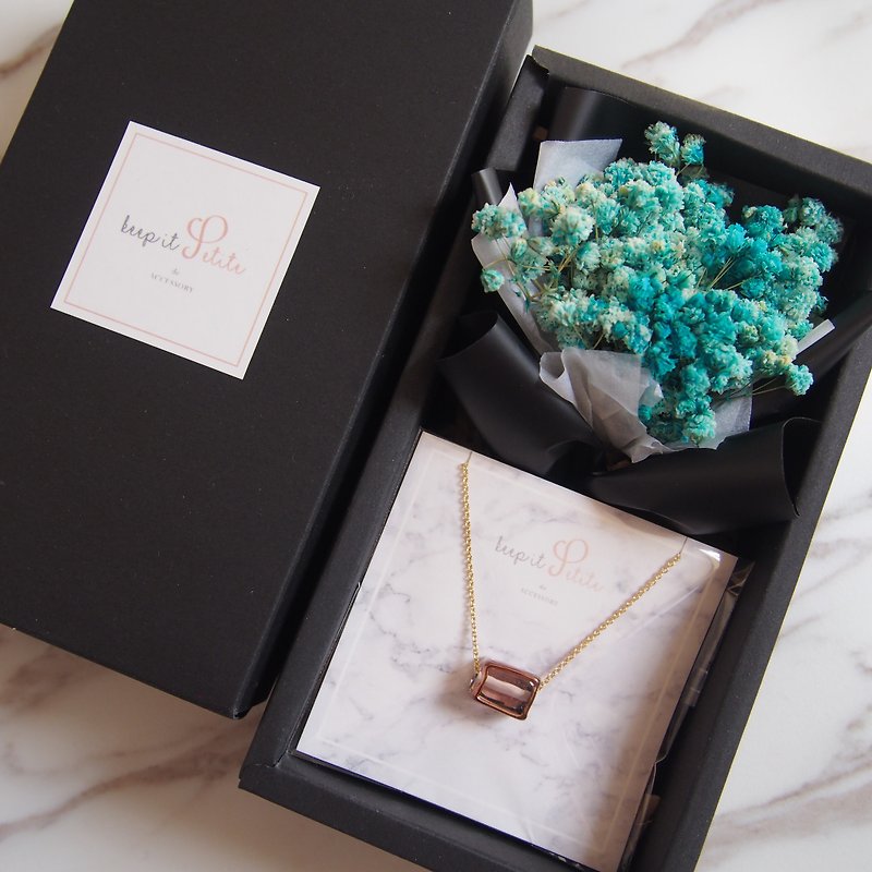 [Classical Black Gift Set] Dry Blue Star Bouquet + Necklace - สร้อยคอ - วัสดุอื่นๆ สีน้ำเงิน